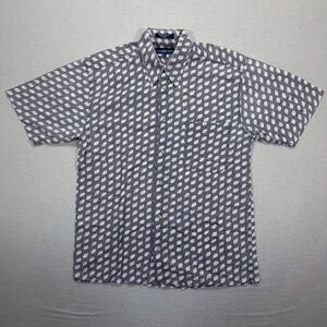 Chereskin Button‎ Down Shirt Mens Small Good Blue Leaf Print Linen Cotton Blend